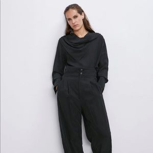 Zara S wrinkle effect scarf collar top